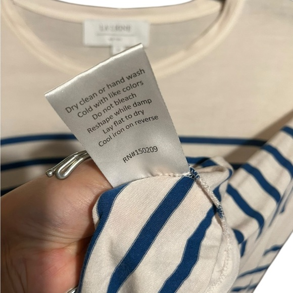 LA LIGNE NYC White Navy Stripe Viscose Silk Teddy Tee - Picture 8 of 8